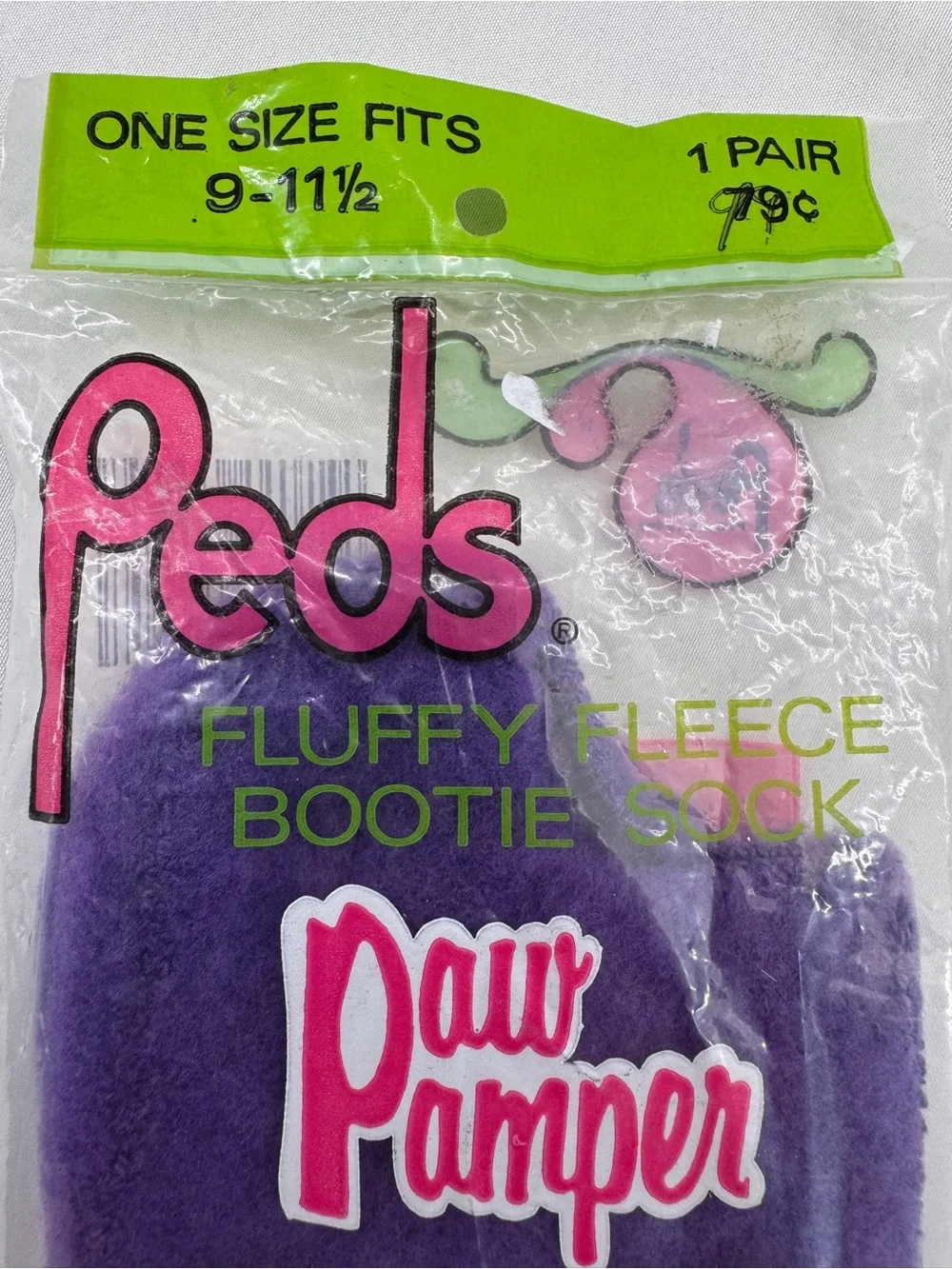 Vintage 1980's Peds Paw Pamper Fluffy Fleece Bootie Sock NOS Purple Size 9-11.5